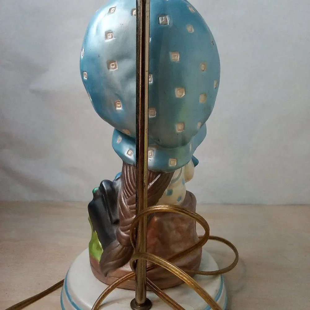 Vintage Atlantic Mold Ceramic Girl Bonnet Flowers Doll Hand Painted Kitschy Lamp